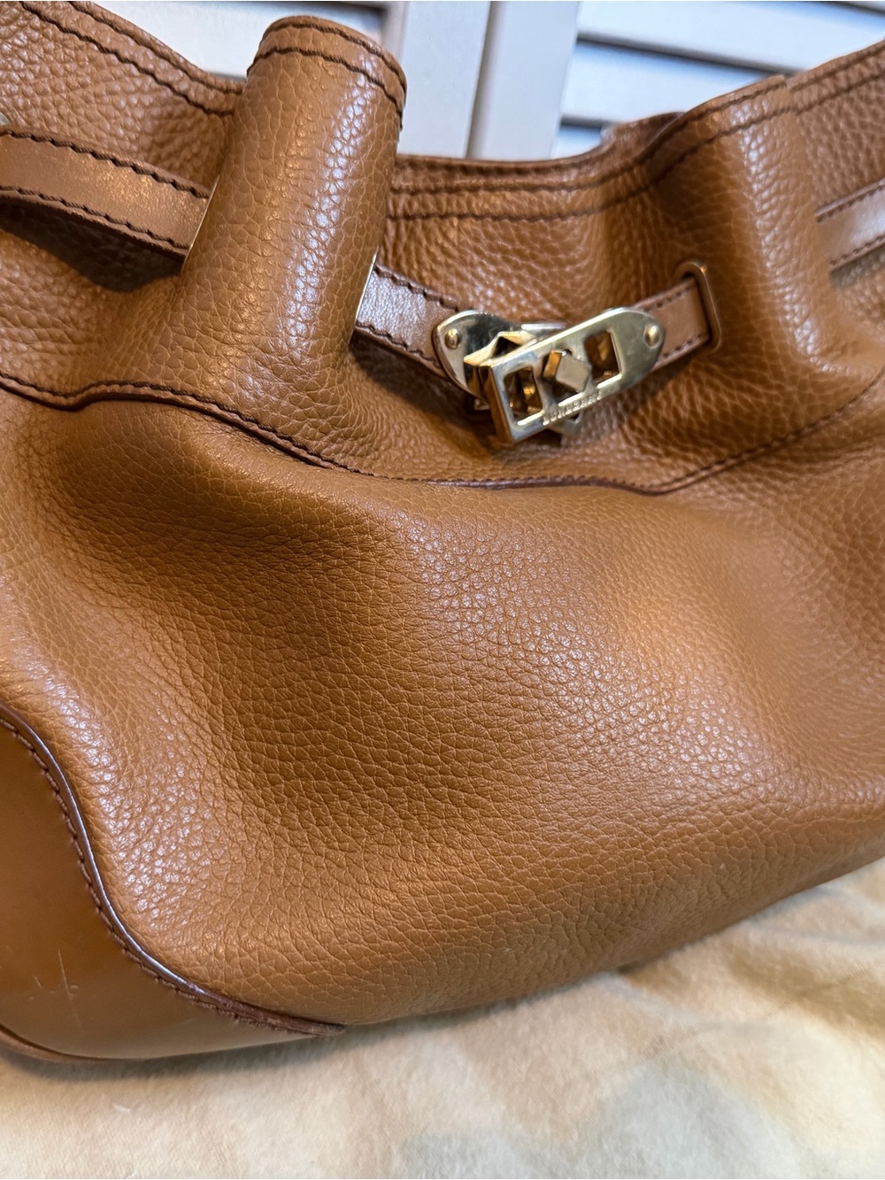 Burberry Cognac Brown Pebbled Leather Shoulder Bag - Picture 3 of 16